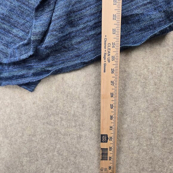 Blue Hooded Open Front Cardigan With Ruched Sleeves Knit Fabric Size M - Picture 5 of 6